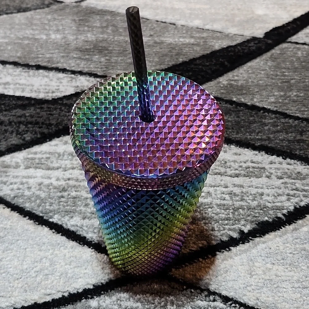 STARBUCKS 2023 OIL-SLICK RAINBOW IRIDESCENT STUDDED COLD-CUP TUMBLER 16 OZ